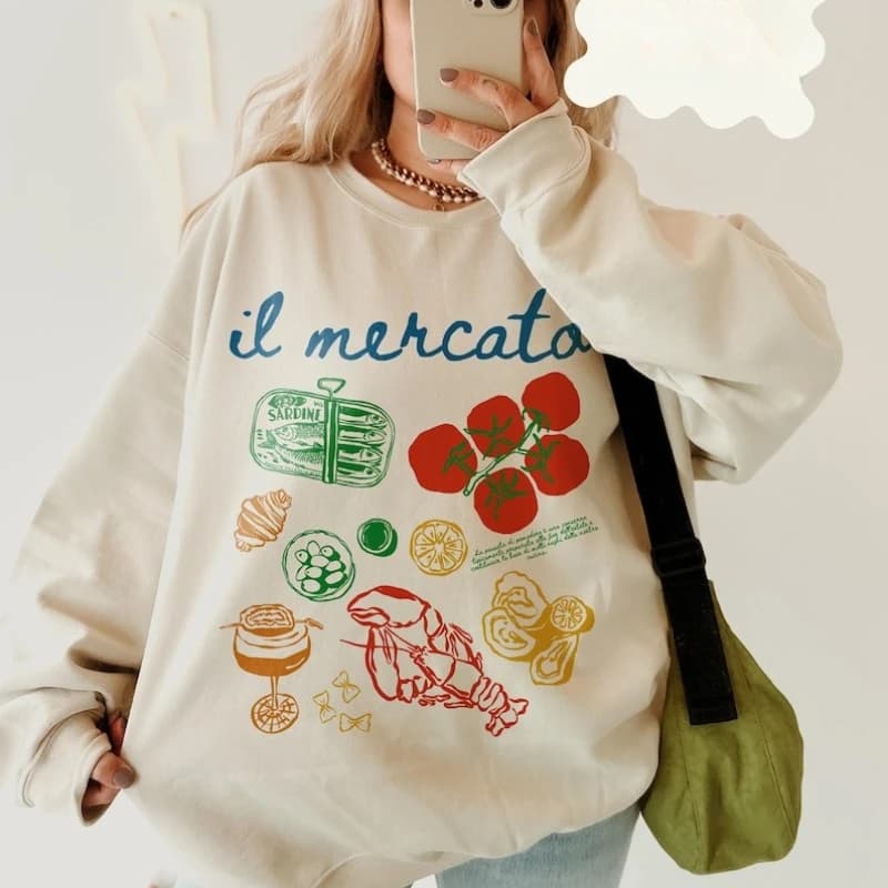Italian Market Sweatshirt Sardines Sweatshirt Oyster Sweatshirt Lobster Tomato Girl Summer Amalfi Coast La Dolce Vita Pullover