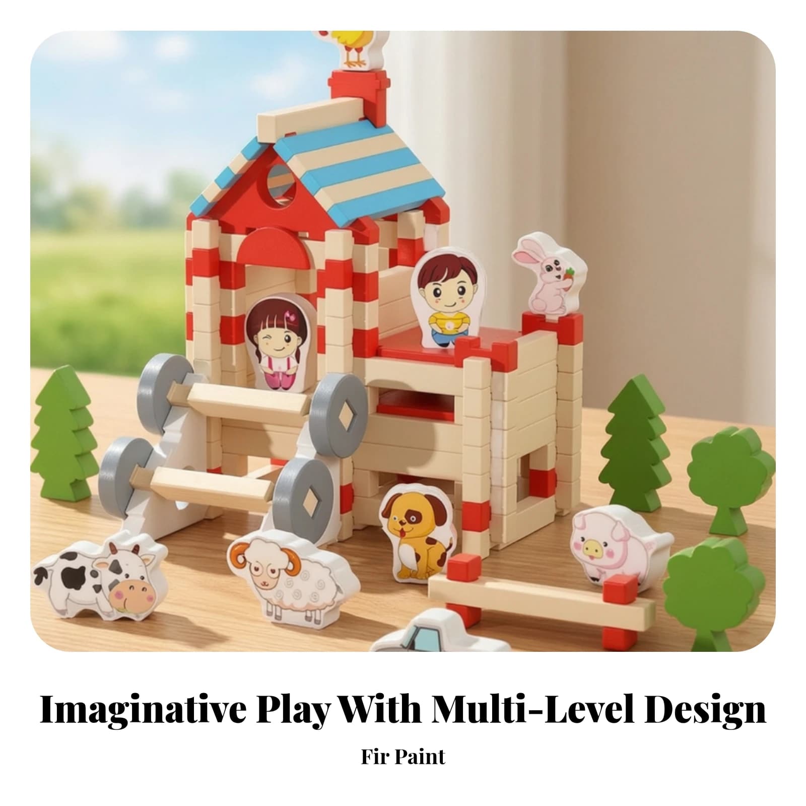 118 Pieces Chinese-Style Building Block Set Creativity Architectural Building Set with Movable Pieces Preschool Learning Toy
