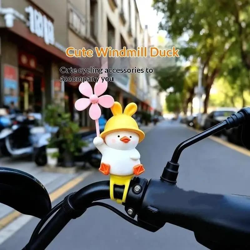 Cute Windmill Yellow Duck Bike Decoration Glowing Night Light Waterproof Pendant for Kids Bicycle Scooter Riding Safety