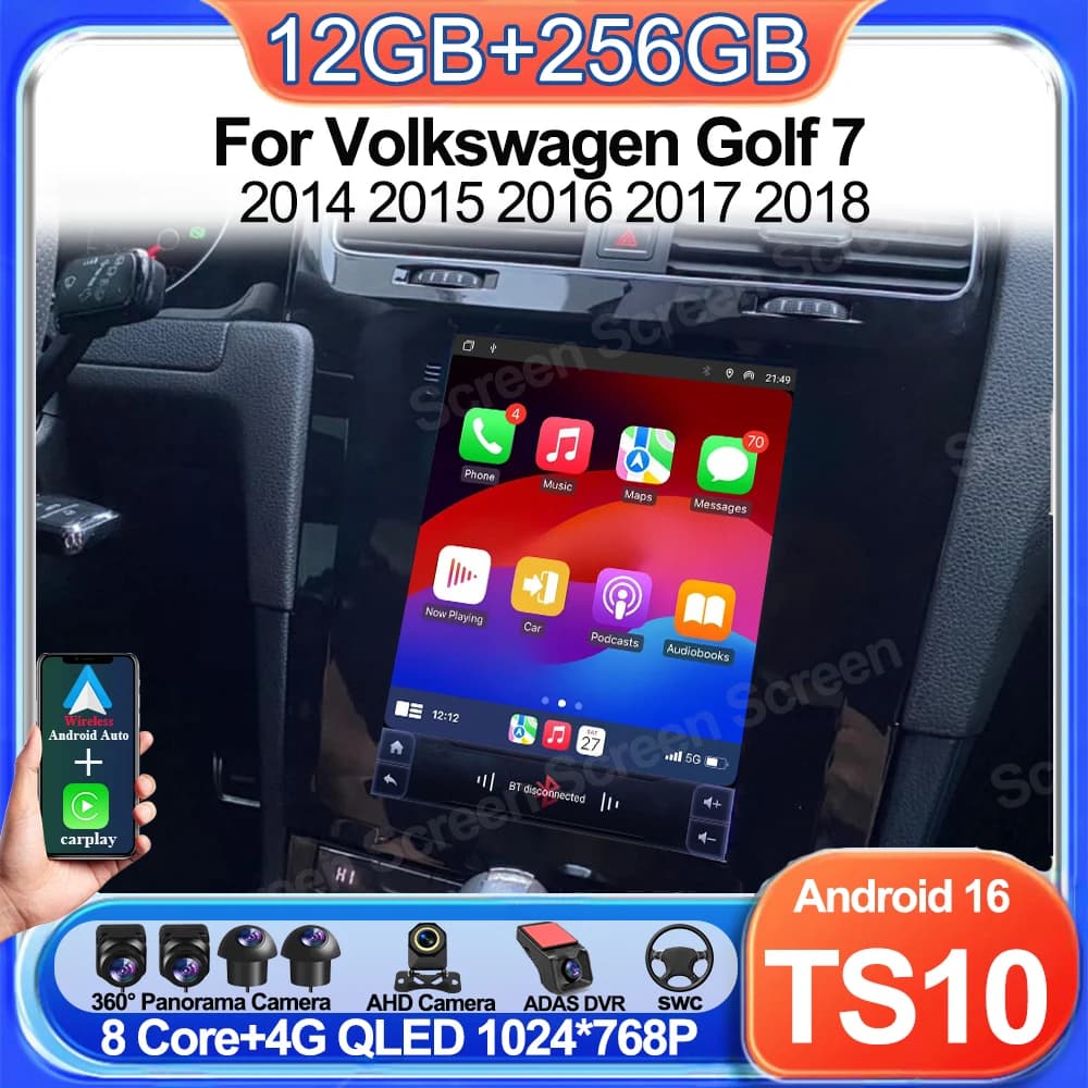 Autoradio Android 16 da 9.7 Pollici per Volkswagen Golf 7 2014-2018, GPS, Navigazione, Lettore Multimediale con Schermo Verticale