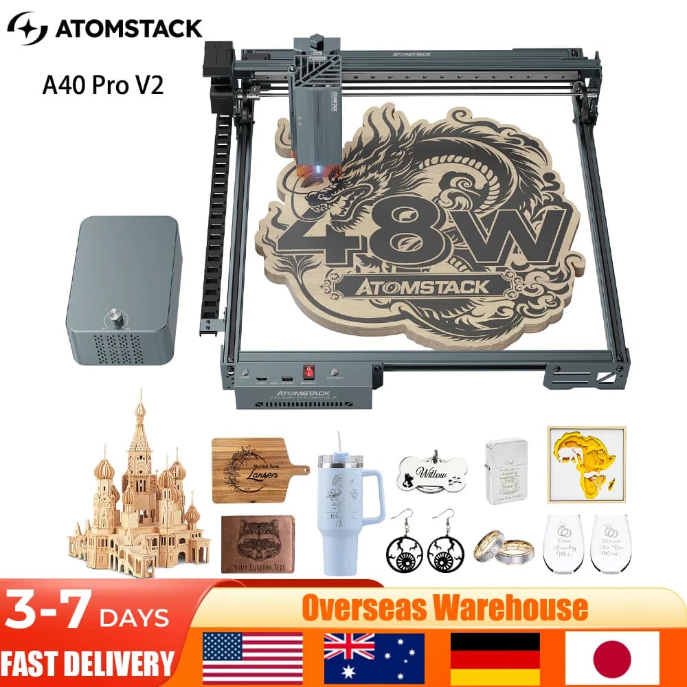 ATOMSTACK Laser Engraver 48W A40 PRO V2 with Automatic Air Care, High Precision Laser Engraving Machine for Wood and Metal