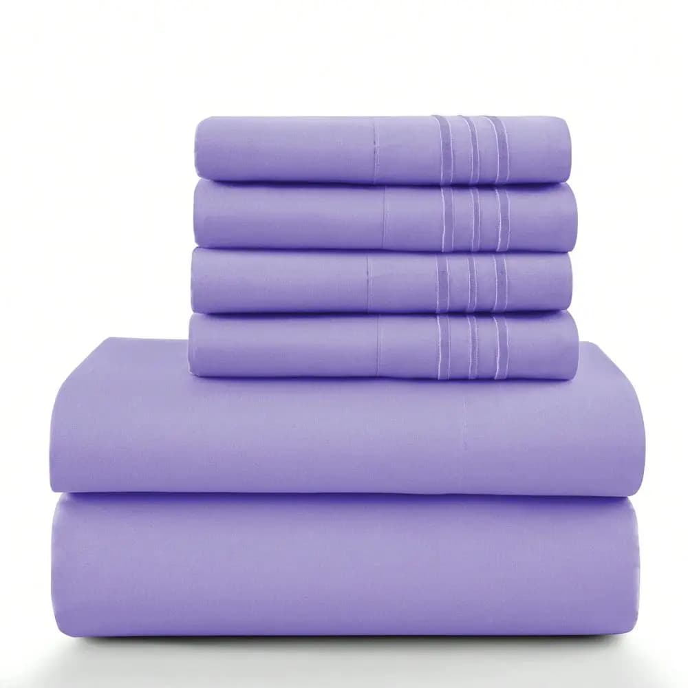 DECOR Set di 6 Pezzi di Lenzuola Ricamate in Microfibra Spazzolata, Tasche Profonde, Leggero e Traspirante, Regali di Laurea, Decorazioni per la Casa, Stile Semplice