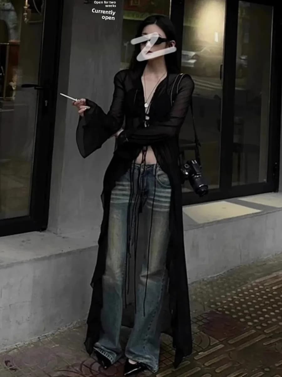 k Sexy Girl See-tough Long Sve Wrap Cardigan Sottile Leggero Primavera Estate Pizzo irt Coreano Sle Pendolarismo Faion