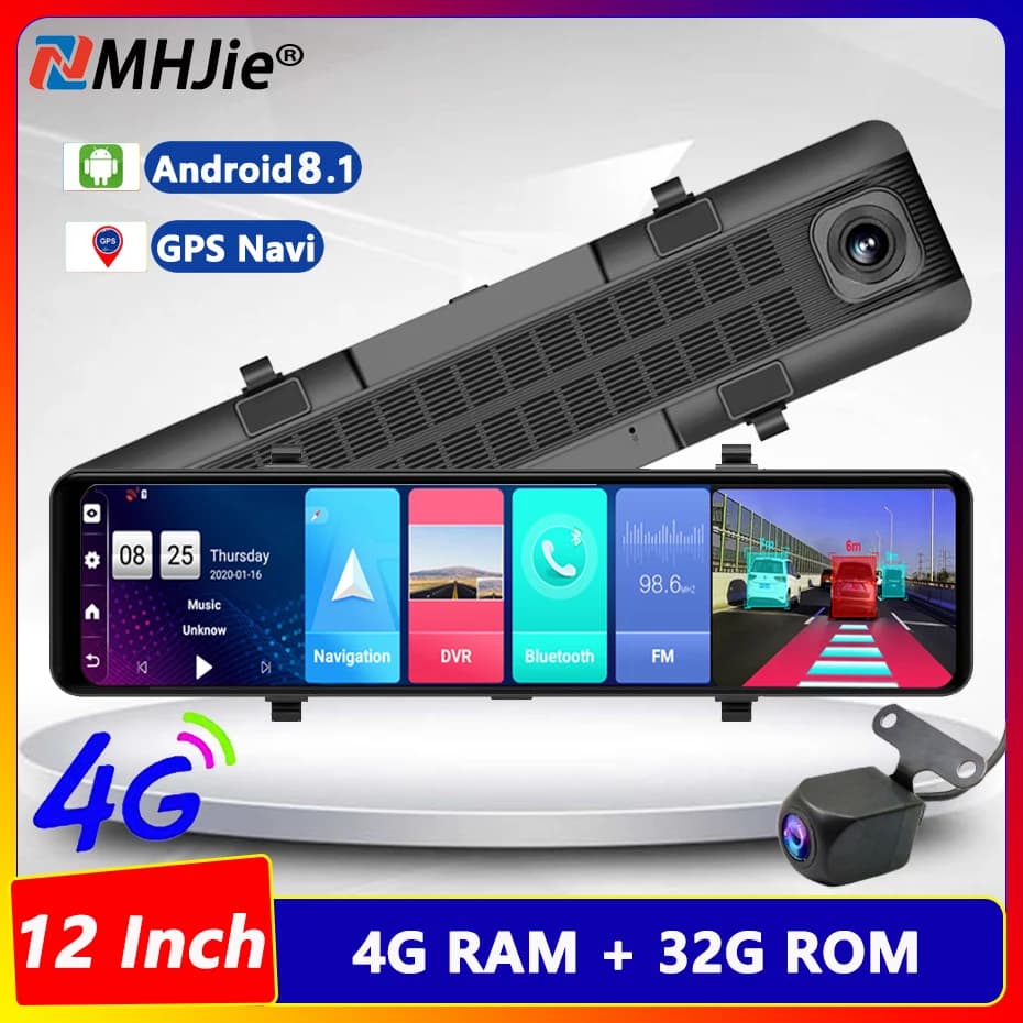 4G 12" car mirror Android 8.1 Dash Cam DVR 1080P double camera WiFi BT 4.0 GPS navigation ADAS remote video recorder surveillance