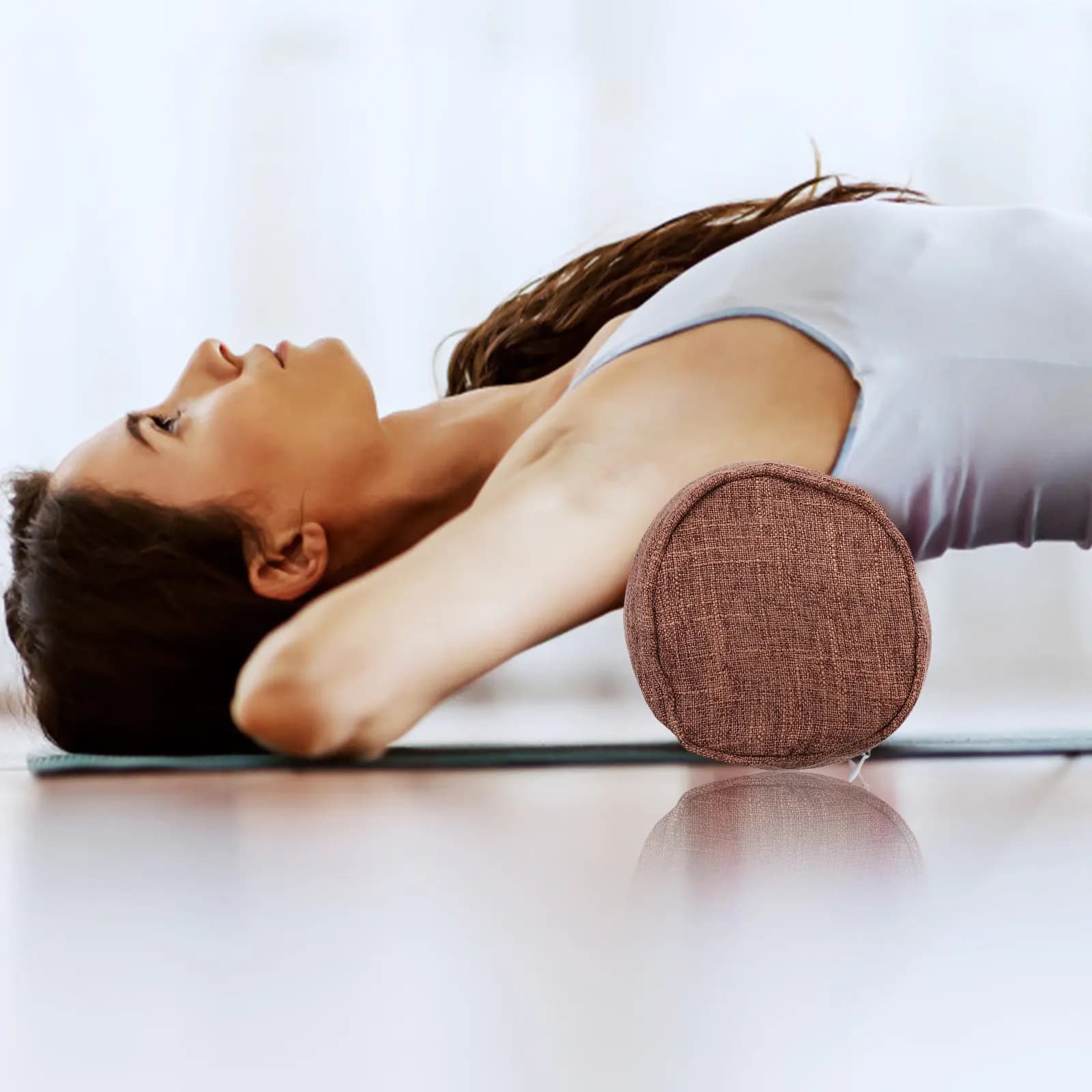 Yoga Throw Pillow Cylinder Shape Supple Cotton Linen Lumbar Pillow Multipurpose Cushion for Yoga Meditation Footrest and Back