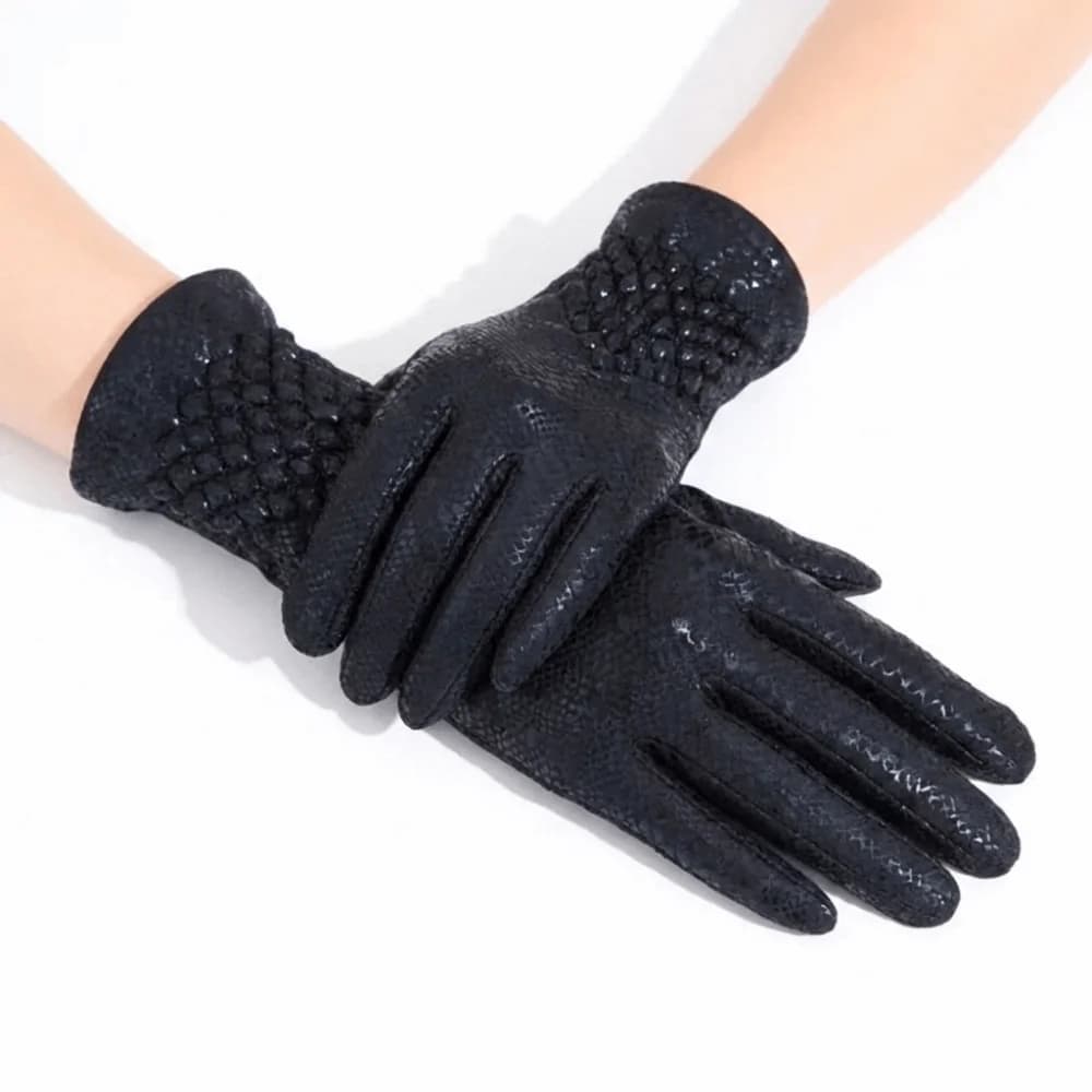 Faux Leather Full Finger Gloves Snake Skin Patterned Waterproof Winter Gloves Non-slip Touch Screen Ski Gloves Sports Fishing