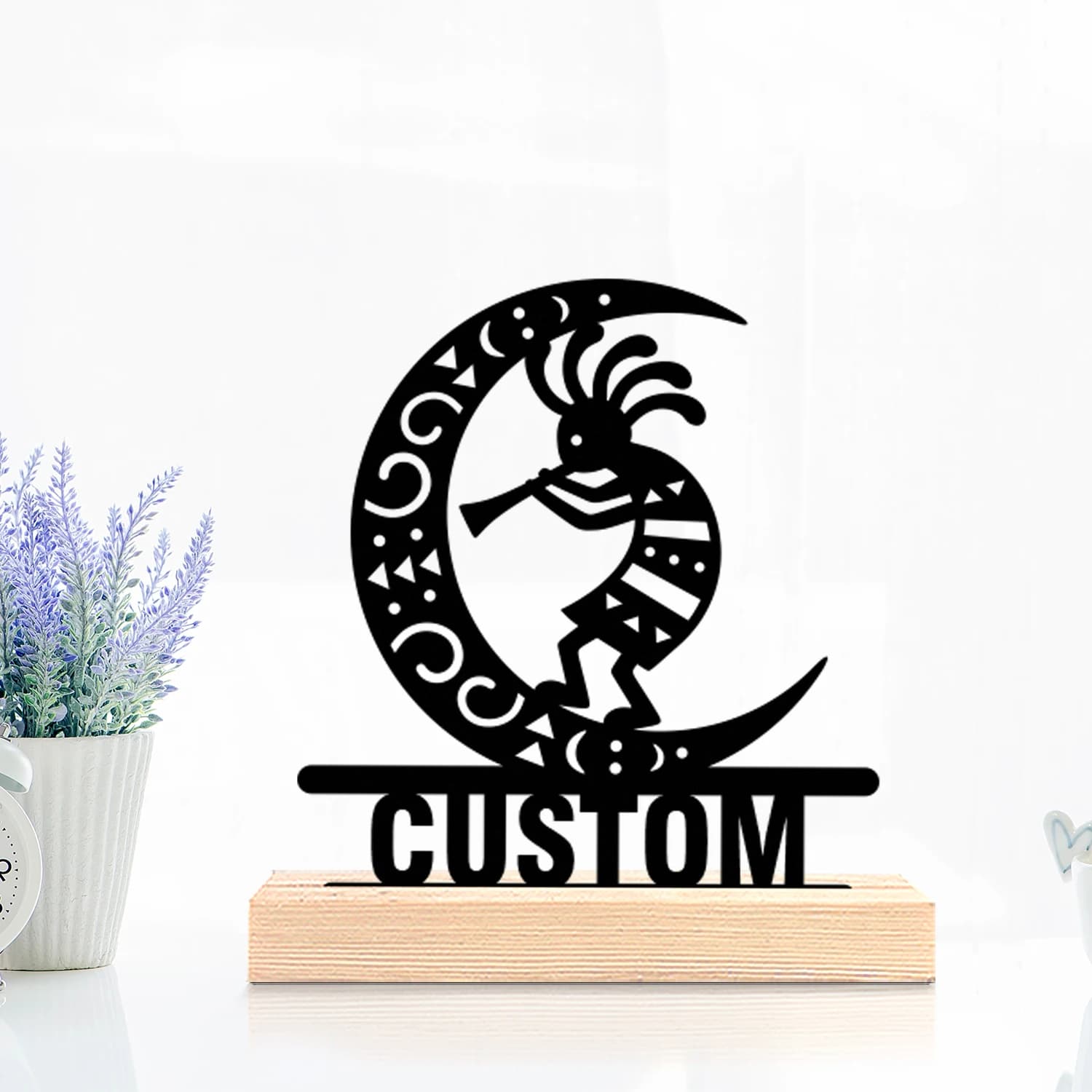 1pc Interesting Desktop Metal Statues Customizable Content With Wooden Base Unique Desktop Decoration Custom Gifts