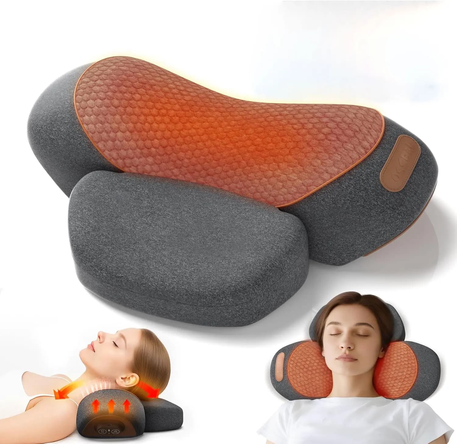 Cuscino massaggiatore per il collo 3 in 1 con riscaldamento e trazione cervicale - Massaggio dei tessuti profondi per alleviare il dolore, massaggio ergonomico delle spalle