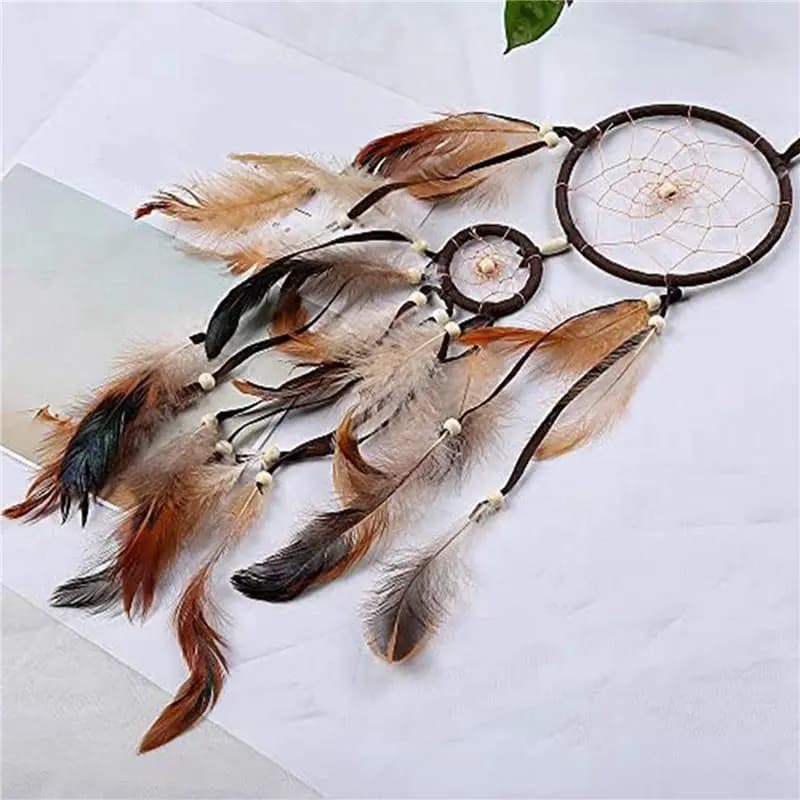 AB11 2X Brown Boho Dream Catcher Handmade Wall Hanging Decorative Dreamcatcher for Bedroom Living Room Festival Gift