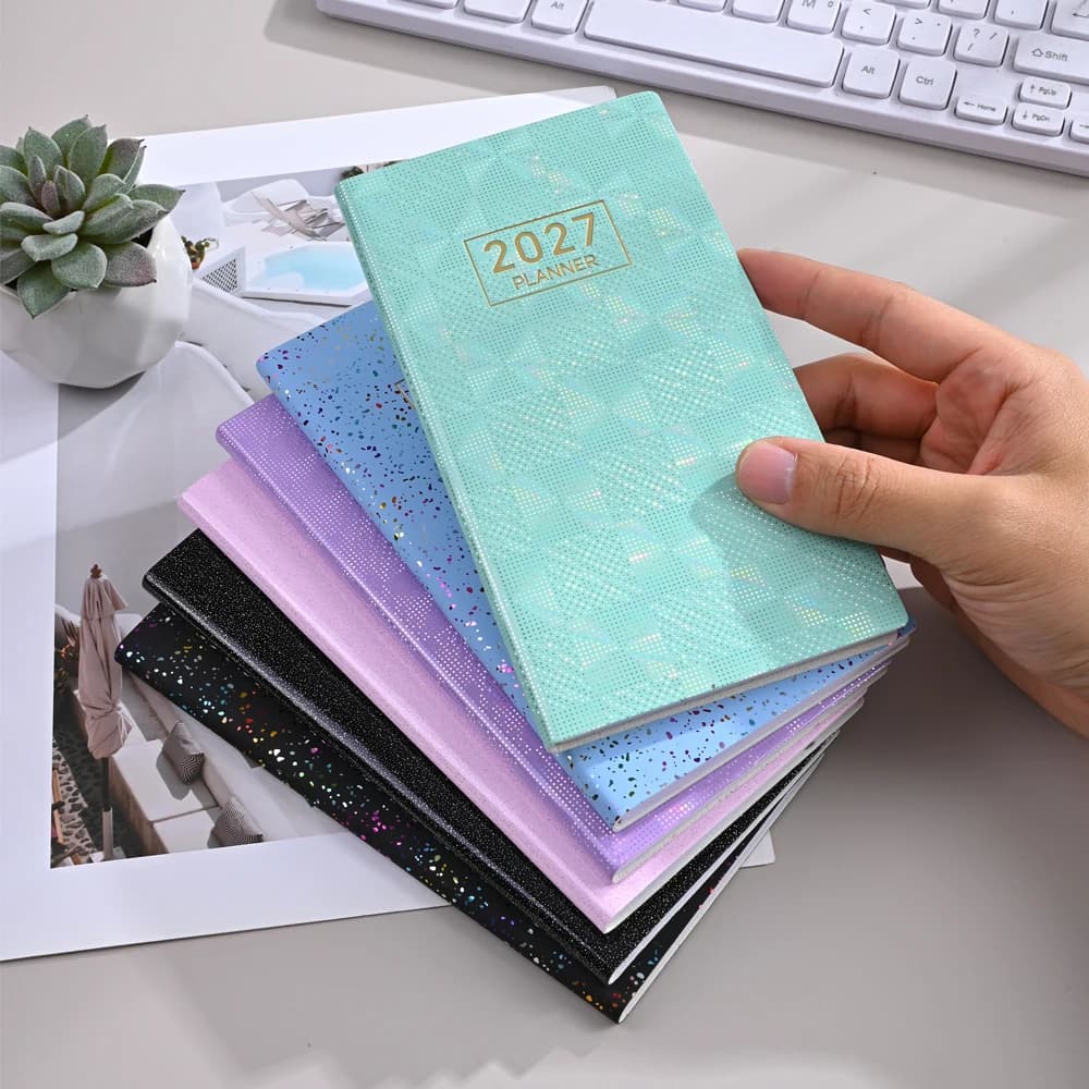 2027 A6 Weekly Planner 64 Sheets 128 Pages Week on Two Pages Small Pocket Diary Holographic PU Cover Schedule Journal Book