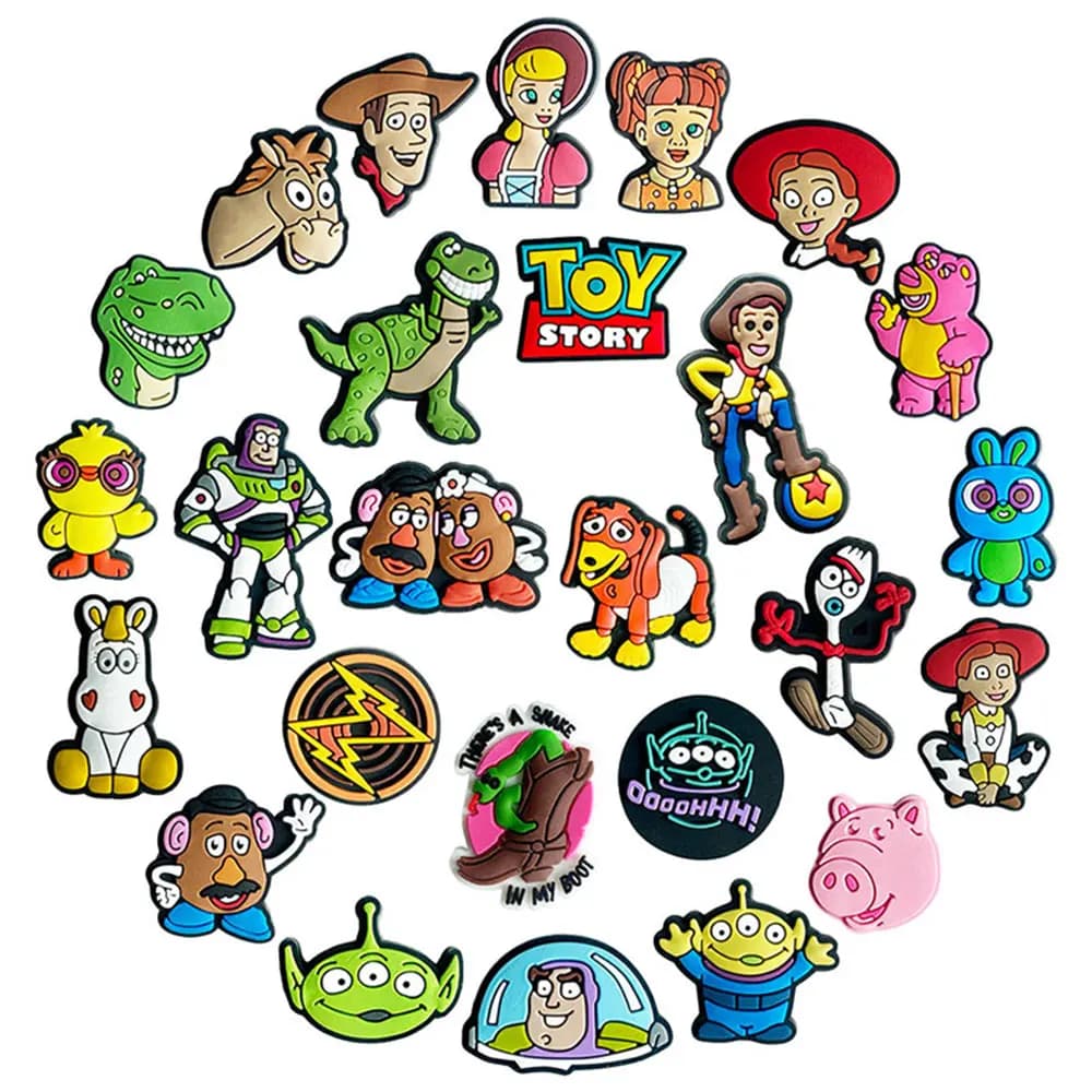 12/26 pezzi di ciondoli per scarpe Toy Story Disney Cartoon, accessori per scarpe in PVC di Buzz Lightyear, fibbie decorative fai da te per sandali per bambini