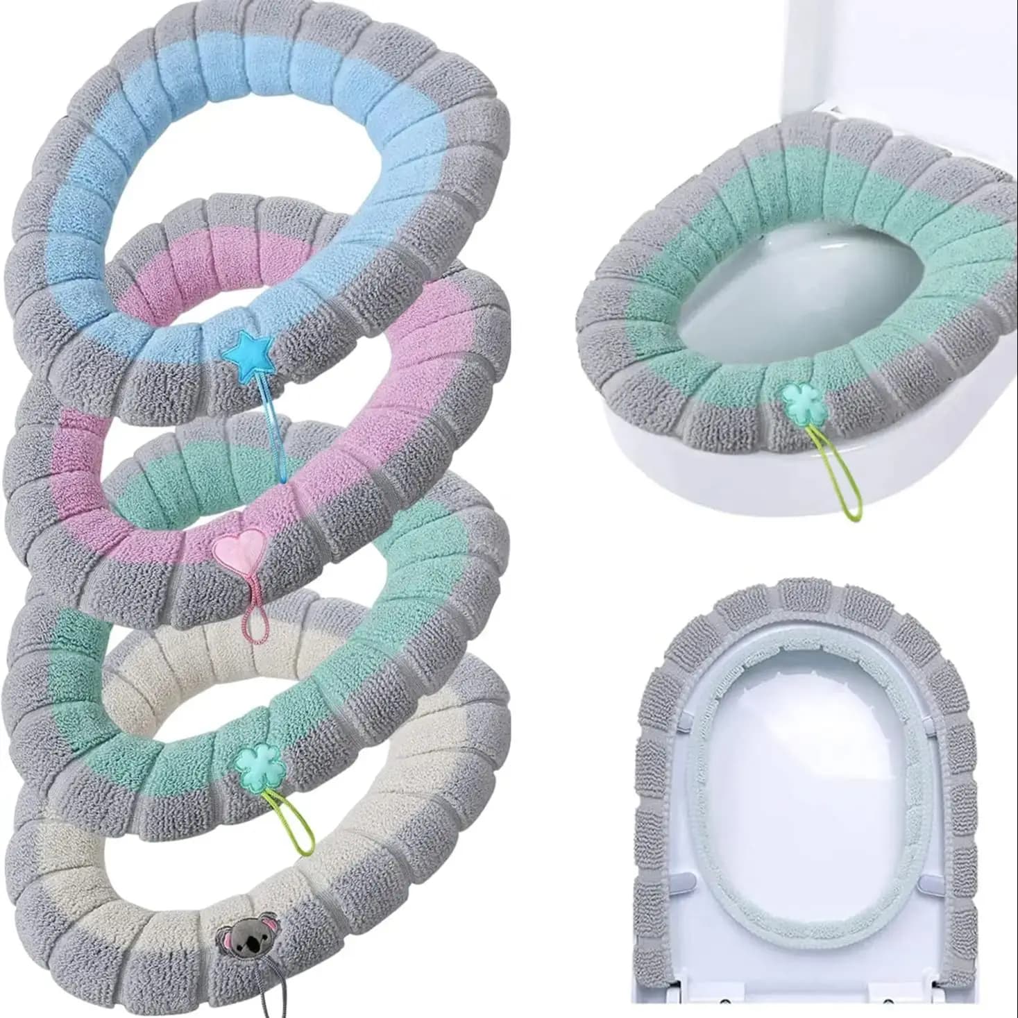 1PC Polyester Elastic Toilet Seat Cushion, O Shaped Knit Toilet Seat, Hexified Washable Seat Cover, Cartoon Toiletry Toiletry For Home