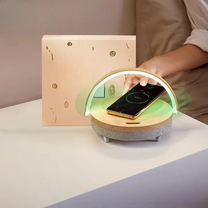 Lampada da comodino con ricarica wireless, lampada da notte, lampada da scrivania musicale