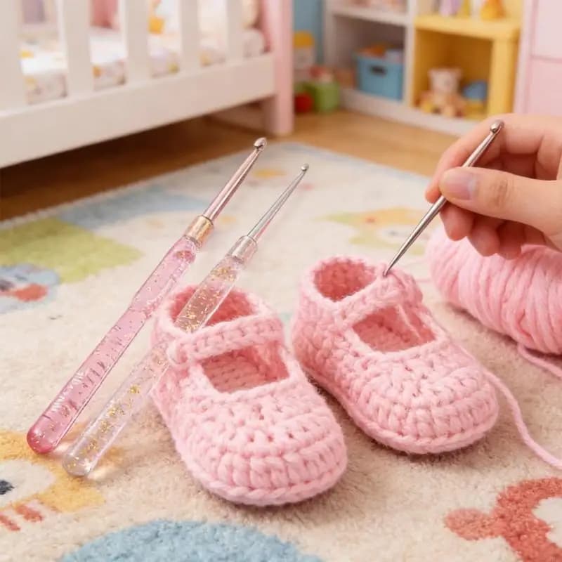 Rubber Materials Crochet Hook Set Easy Cleaning Pink Handle Resistant Wear Corrosions Long Time Crafting Tool