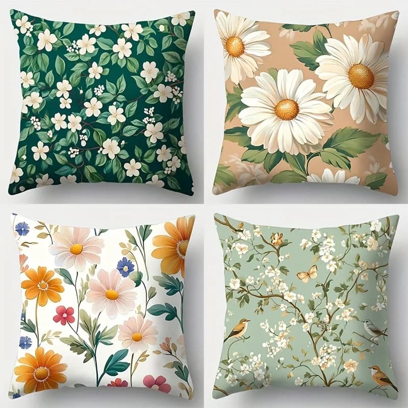 Fodera per cuscino decorativa bifacciale con stampa delicata a margherite ispirata alla natura, per divano, soggiorno e camera da letto