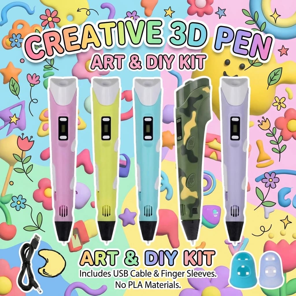 3D Pen with PLA Thread, 3D Printing Pen with LED Screen, Creative Pen for DIY Drawing, Children's Gift, Drawing and Design
