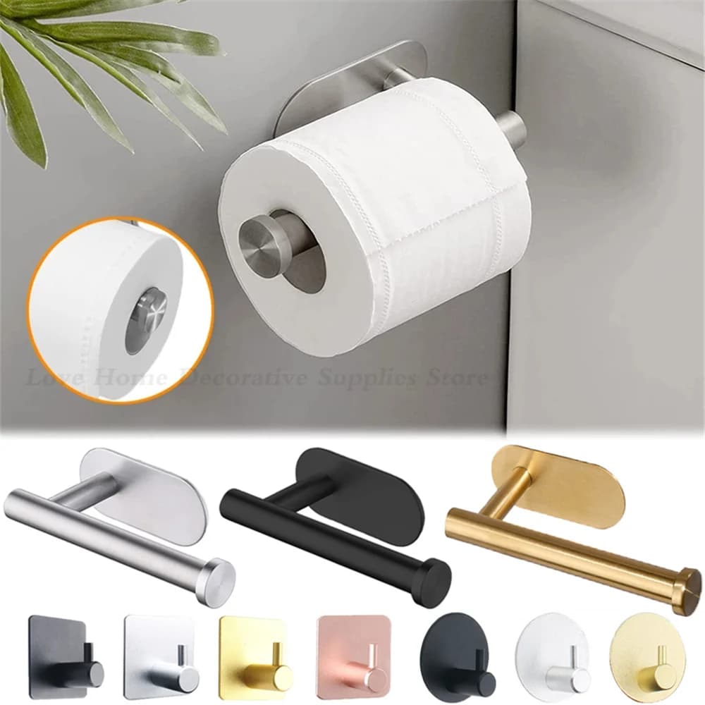 Portarotolo autoadesivo per carta igienica, montaggio a parete, senza punzonatura, dispenser per rotoli di asciugamani in tessuto, bagno, cucina, ganci da parete