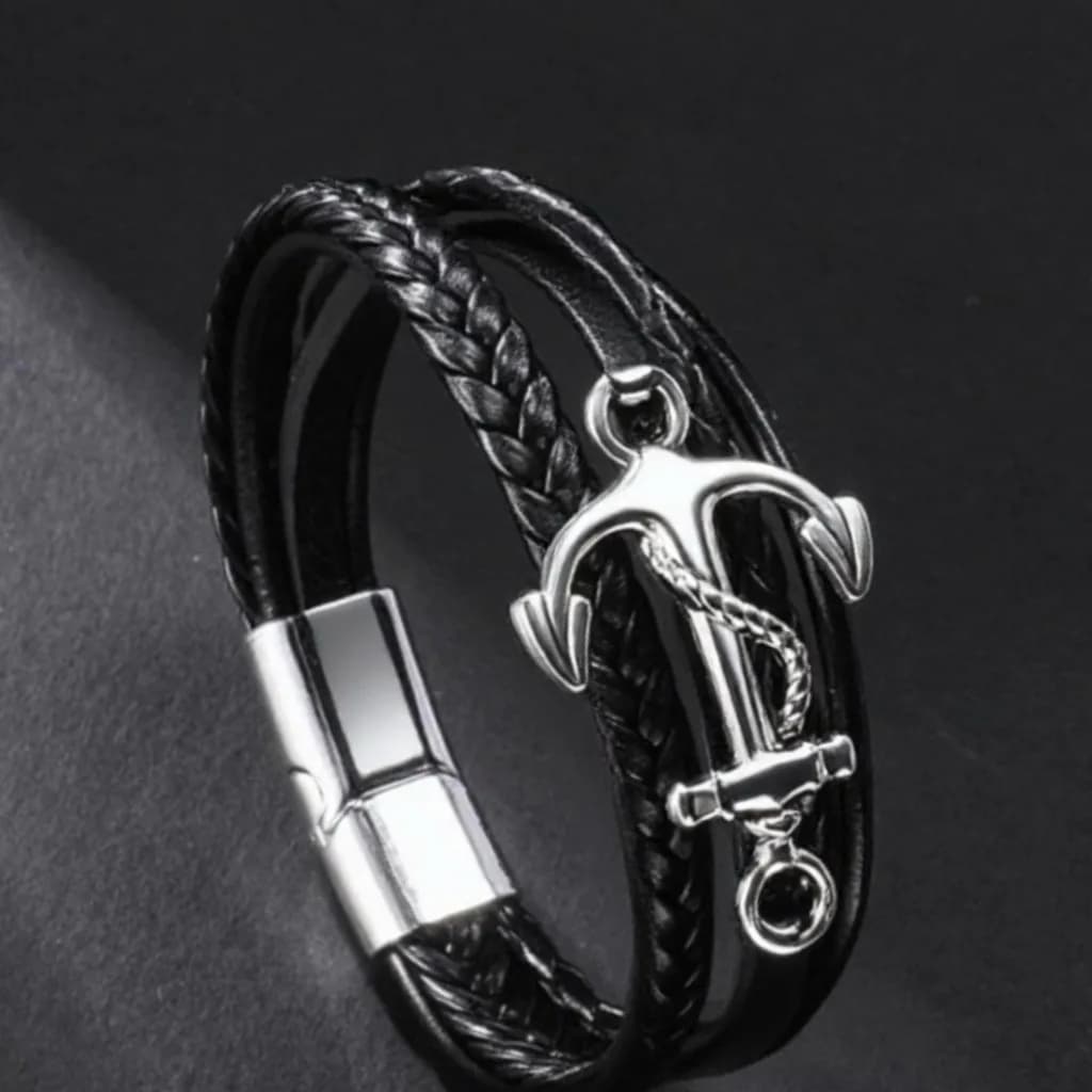 Charm Anchor Leather Bracelet Multi-Layer Hand-made Braided Leather Cord Bangles Alloy Magnetic Buckle Men Bracelet Fashion Gift