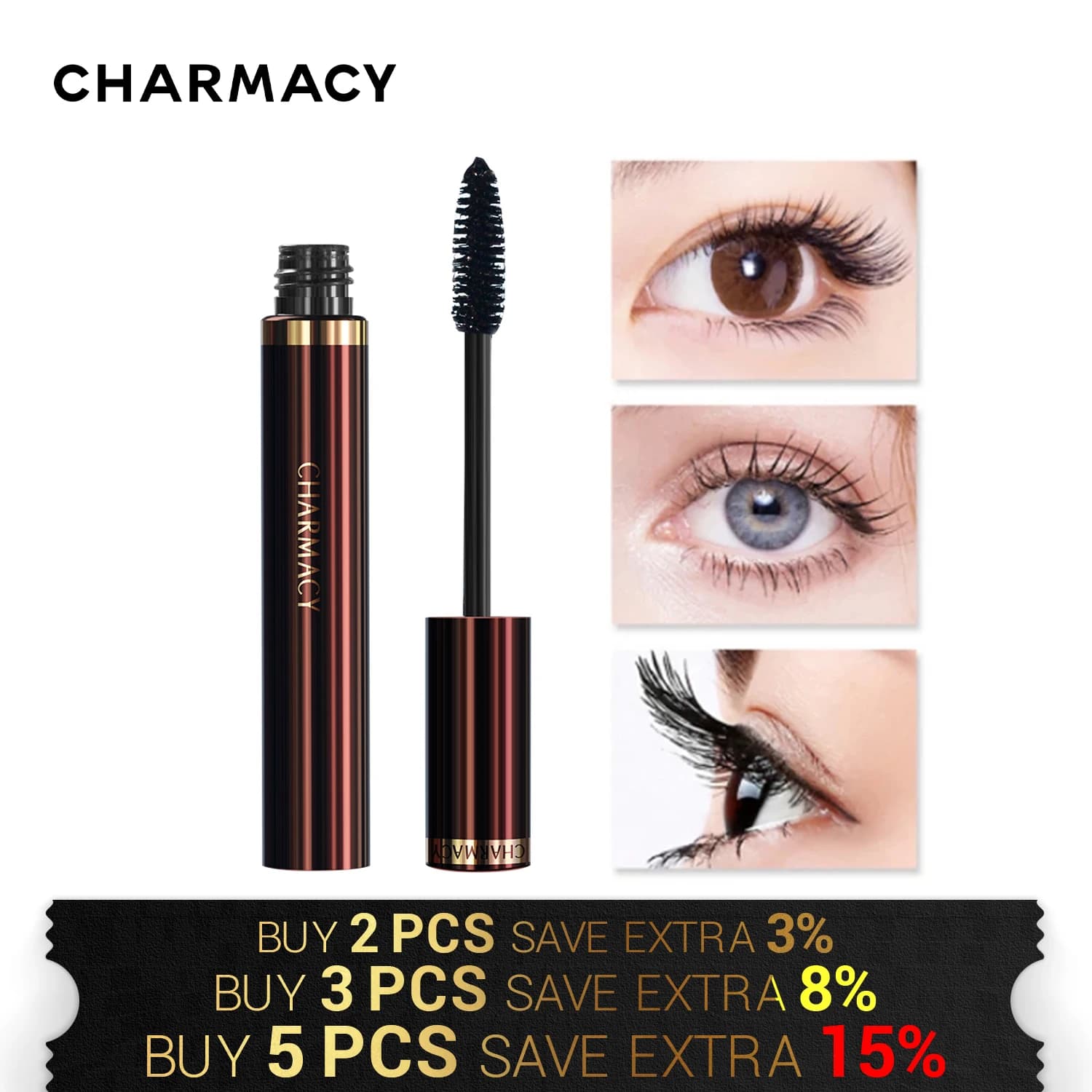 CHARMACY 3D Waterproof Mascara Eyelash Quick Dry Extension Long Thick Curling allungamento Black Natural Mascara Makeup Cosmetic