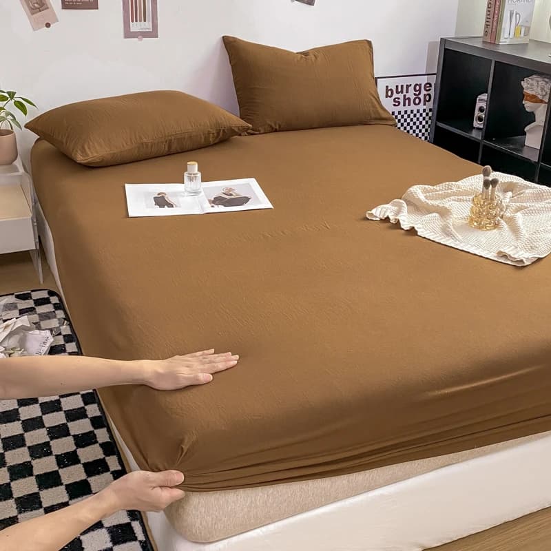 Y1 Lenzuolo con angoli in cotone lavato per la casa con fasce elastiche Coprimaterasso regolabile antiscivolo per letto matrimoniale King Queen 90x200 150x200