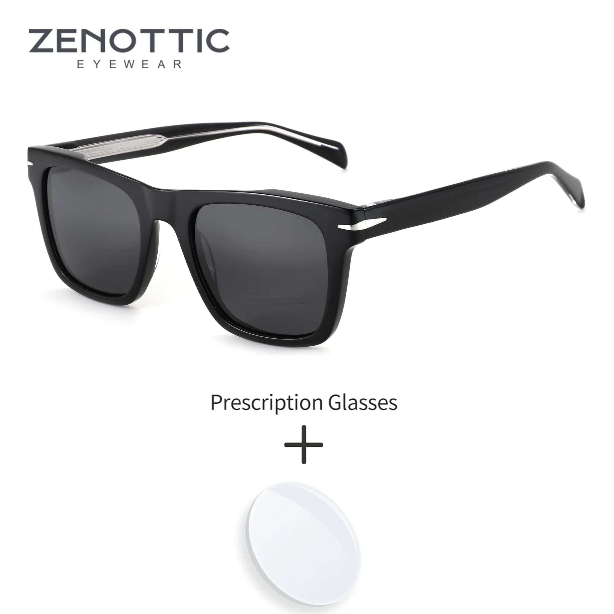 ZENOTTIC M Size Square Polarized Prescription Sunglasses For Men Acetate UV400 Progressive Optical Sun Shades For Outdoor