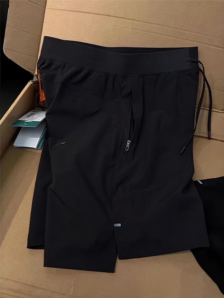 Black Ice Silk Quick Dry 4-Part Men's Shorts Summer Outdoor Fitness Running Training Five-Part Pants Loose Fit Elastic Waist