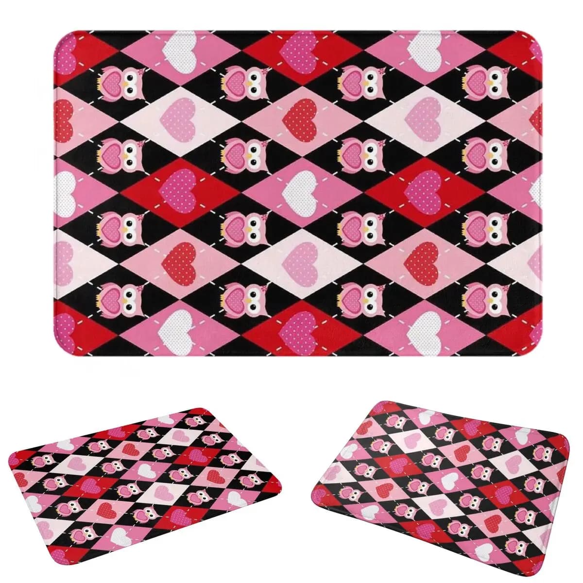 Love Owl Pink Non-slip Doormat Floor Mat Water oil proof Carpet Rug for Kitchen Entrance Home Bedroom Footpad Mats