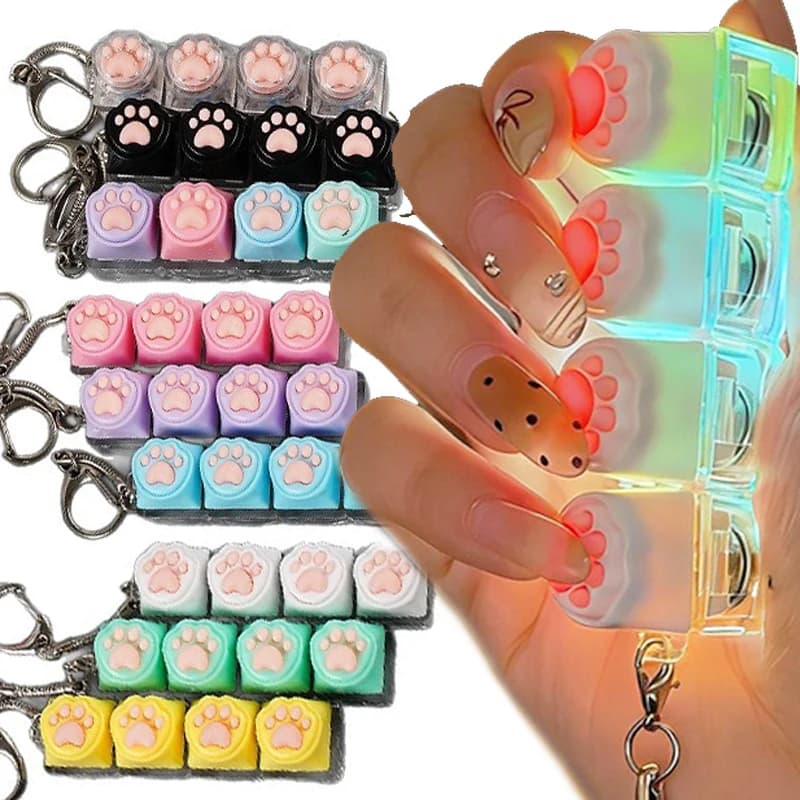 Portachiavi a Forma di Zampa di Gatto con LED, in Silicone Morbido, Accessorio per Tastiera, Telefono, Zaino e Scrivania