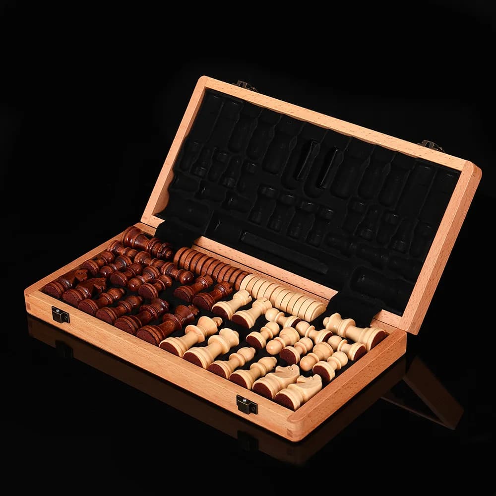 2 in 1 Wooden Chess Checkers Set Non-Magnetic With Two Queens Professional Family Board Game Toy