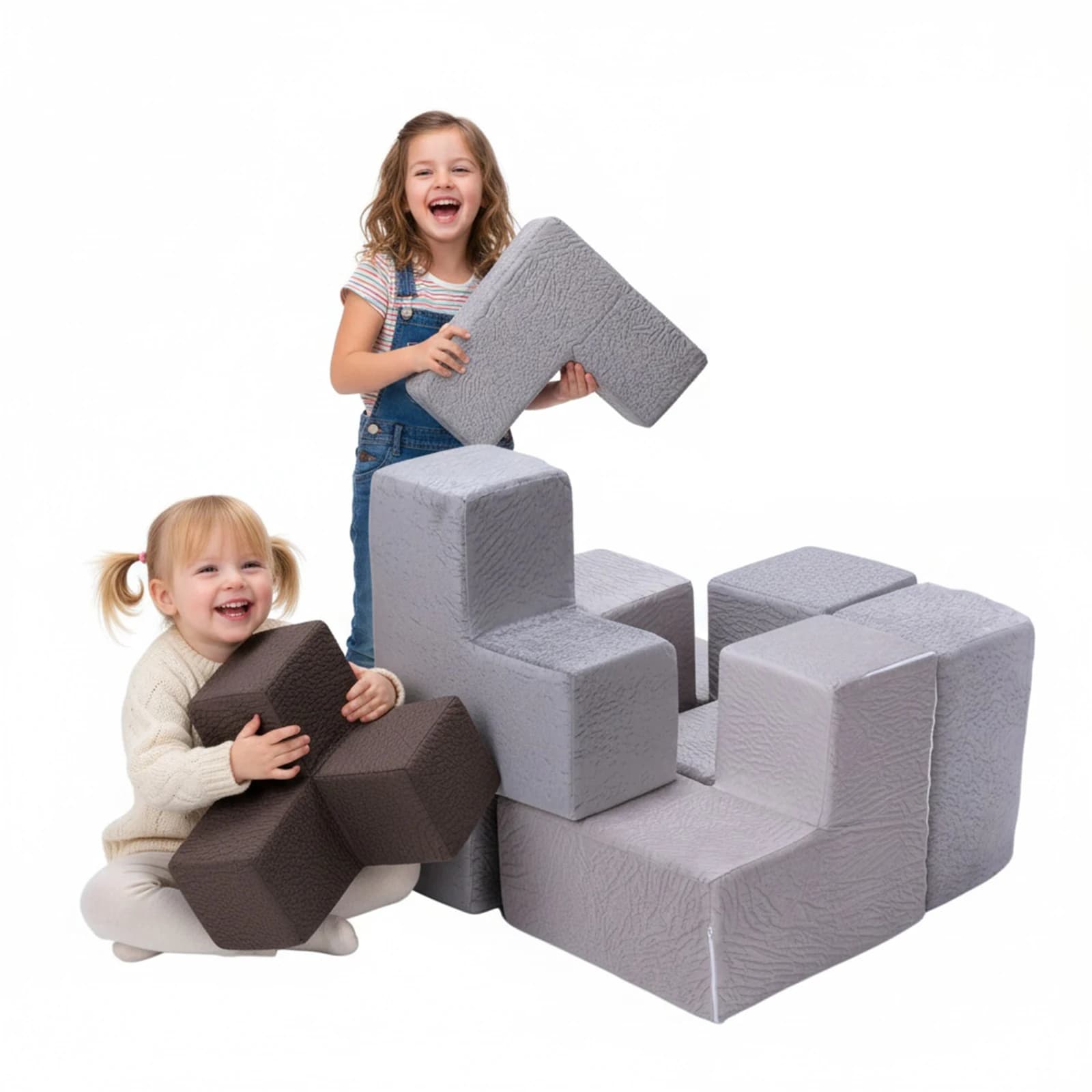 7Pcs Brainy Building Blocks Washable Elastic Sponge Toddler Cushions Wear Resist for Kids Bedroom Playroom Furnitures