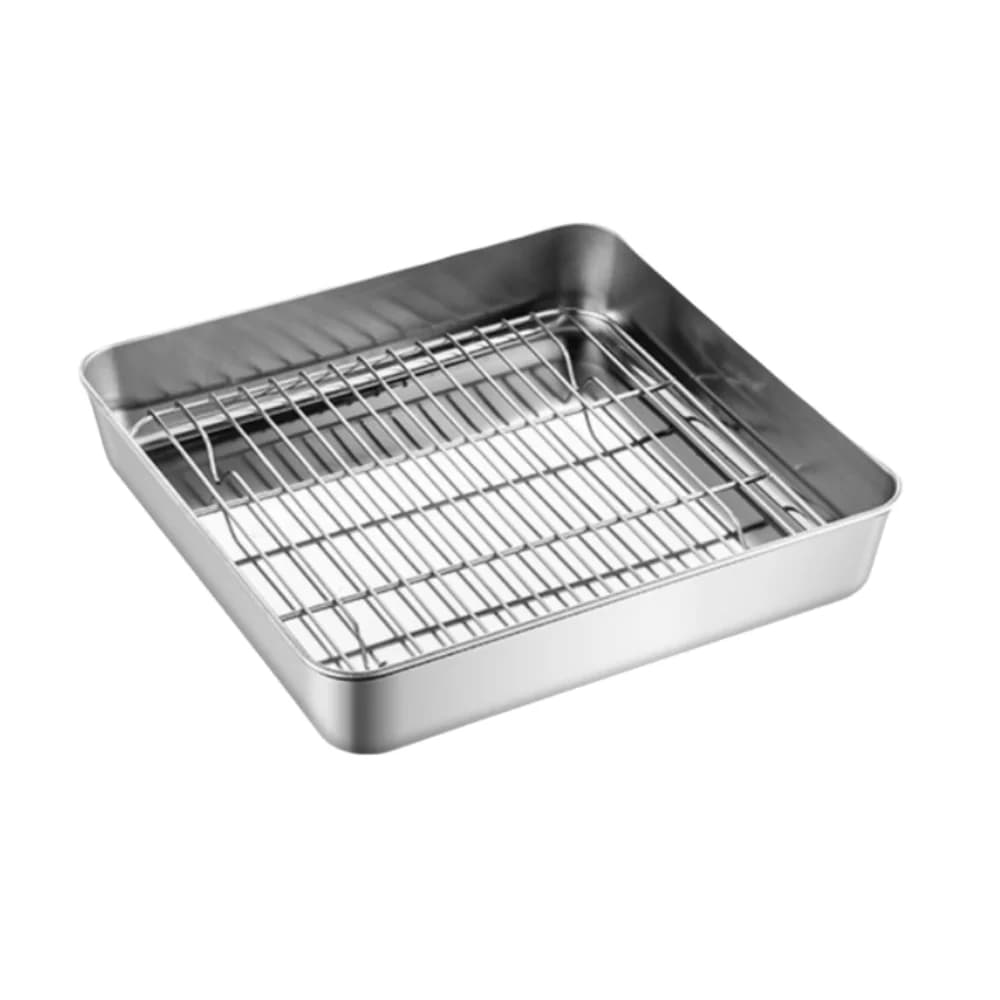 Set di teglie da forno in acciaio inossidabile, resistenti al calore, per uso alimentare, con griglia per friggitrice ad aria, cestello a rete, griglie quadrate per cottura a vapore