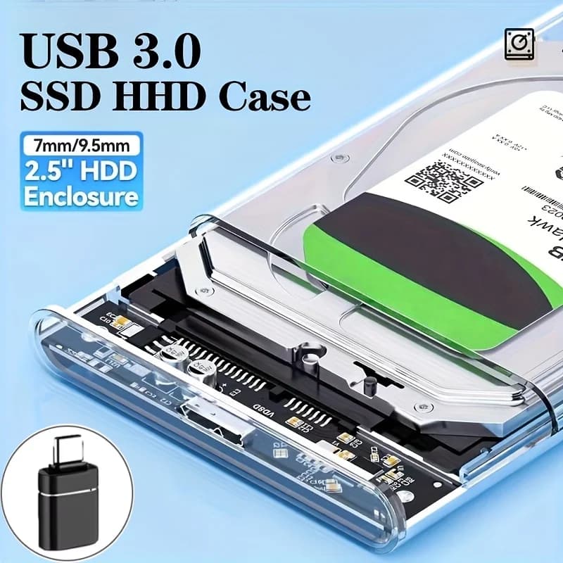 USB/Type C HDD Enclosure 2.5 inch SATA SSD Hard Drive Case with 5Gbps Transfer Speed Mobile External Housing Harddisk Boxs Cable