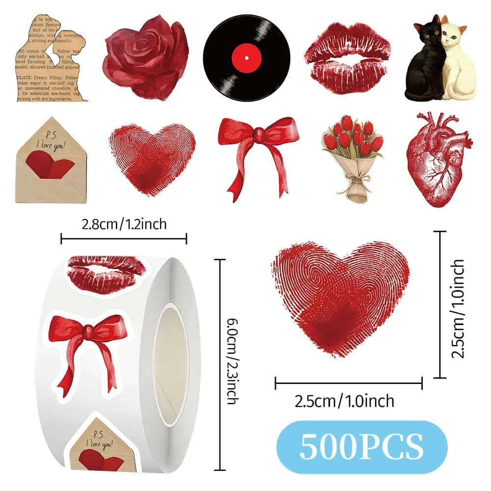 500 pezzi di cartoni animati di San Valentino adesivi rotolo fai da te laptop frigorifero notebook telefono valigia diario giocattolo decorativo regali etichette adesive