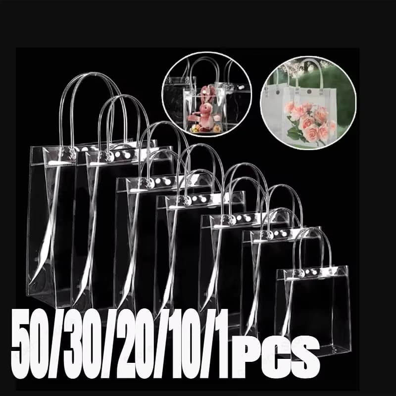 1-50PCS Borsa trasparente impermeabile Borsa riutilizzabile in PVC trasparente Borsa a tracolla Borsa da viaggio ecologica Borsa per scarpe
