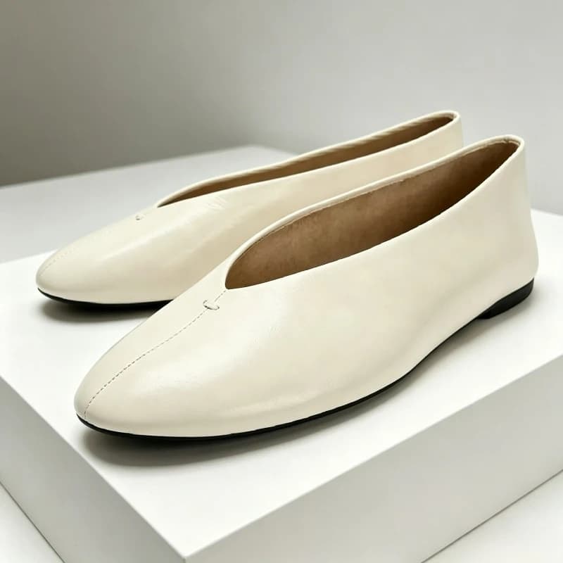 Comfortable Soft Leather PU Ballet Flats for Women Elegant Round-toe Mary Jane Shoes Light Non-slip Casual Shoes Office Shoes
