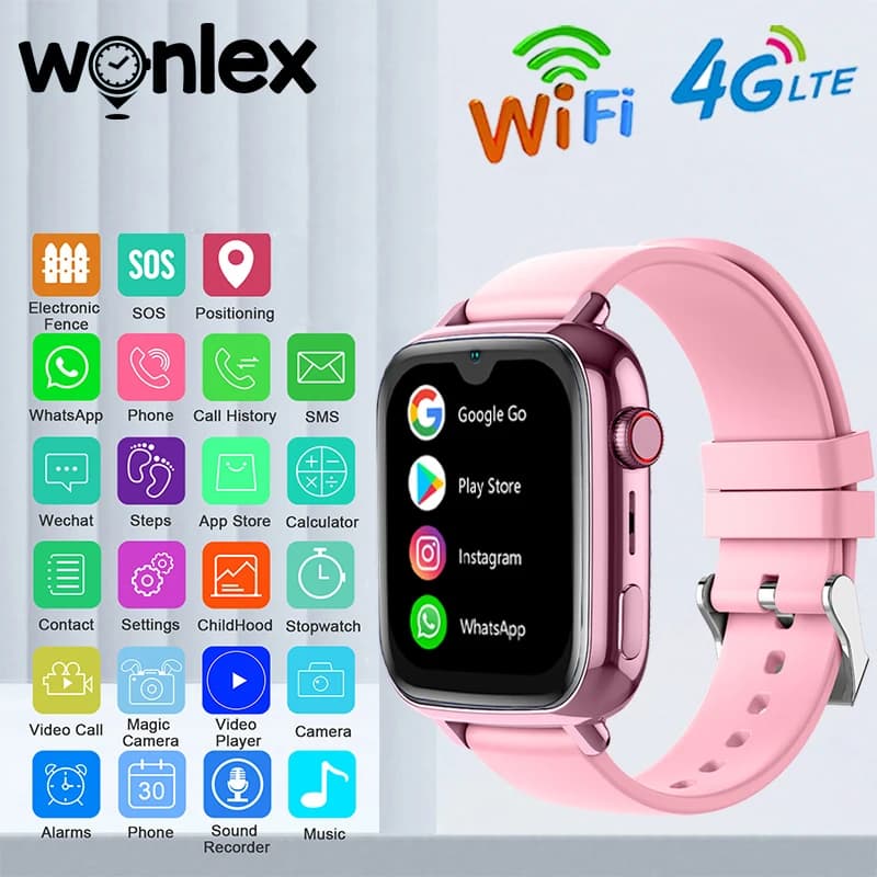 Wonlex 4G Orologio per bambini GPS Posizione WiFi KT34 Videochiamata SOS Avviso Tracker Monitor Google Store Gioco Orologio intelligente per bambini 2025