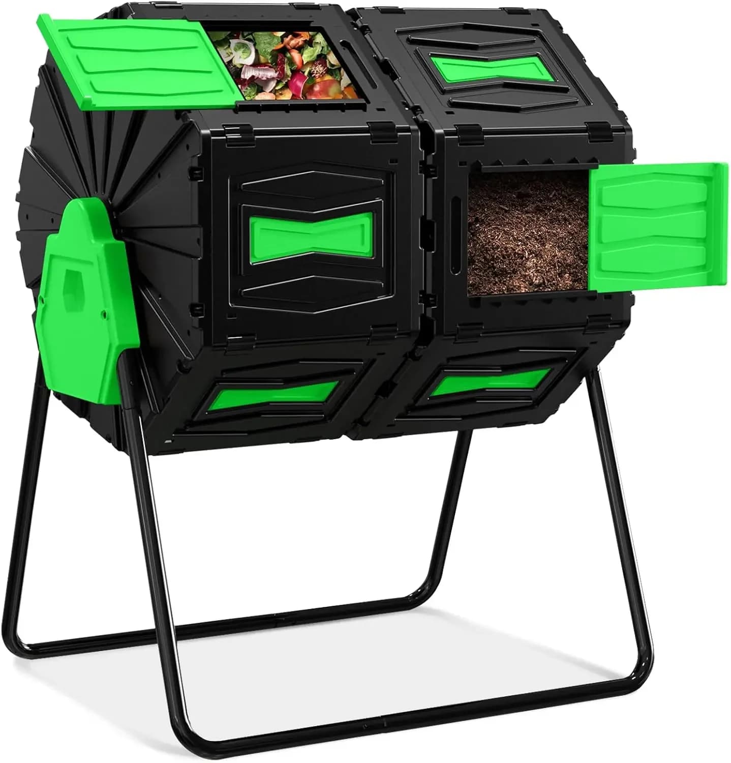 Compost Tumbler, Easy Assemble & Efficient Outdoor Compost Bin, 45 Gallon/170 Liter Large Dual Chamber Rotating Composter for Ga