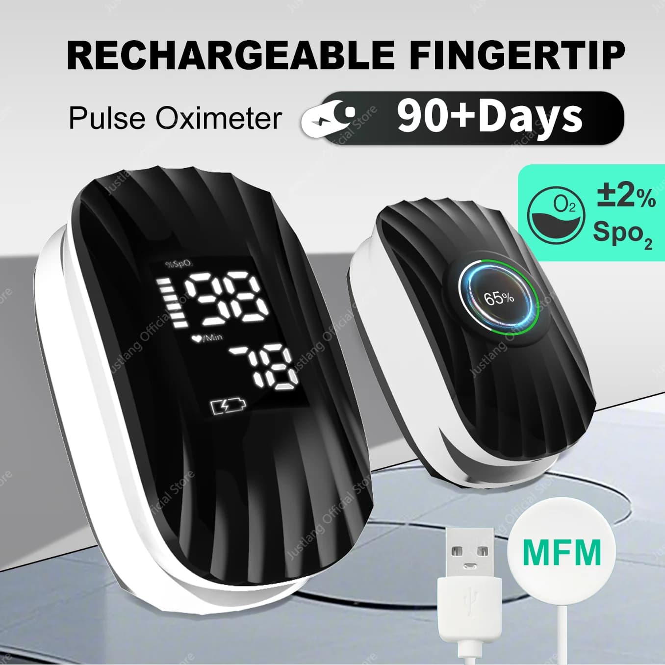 JUSTLANG Magnetic Radio Charging Oximeter Medical Strap Fingertip Pulse Oximeter Blood Oxygen Saturation Monitor Digital LE