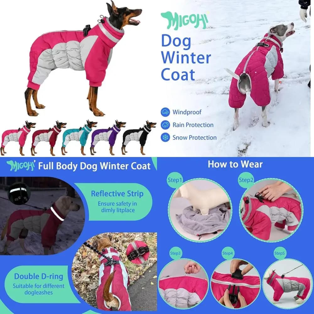 Cappotto Invernale Riflettente per Cani di Taglia Grande con Imbracatura, Fodera in Pile e Tuta Antivento per Cani da Piccola a 3XL