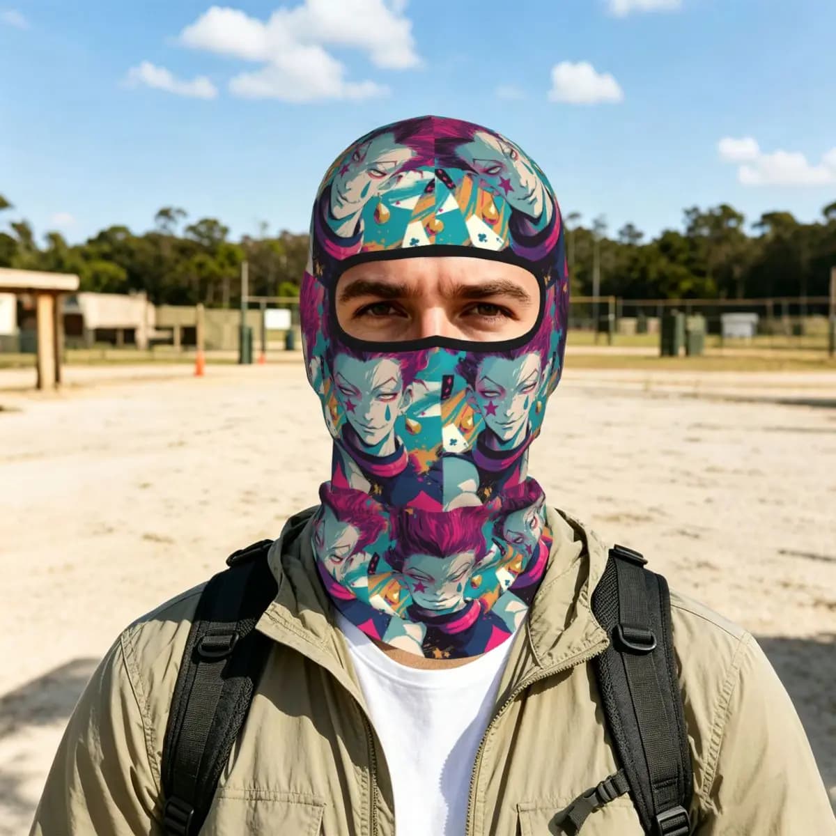 Anime Hisoka Hunter X Hunter Magical Joker Breathable Thin Balaclava Full Face Mask Sun Protection Neck Gaiter For Motorcycle