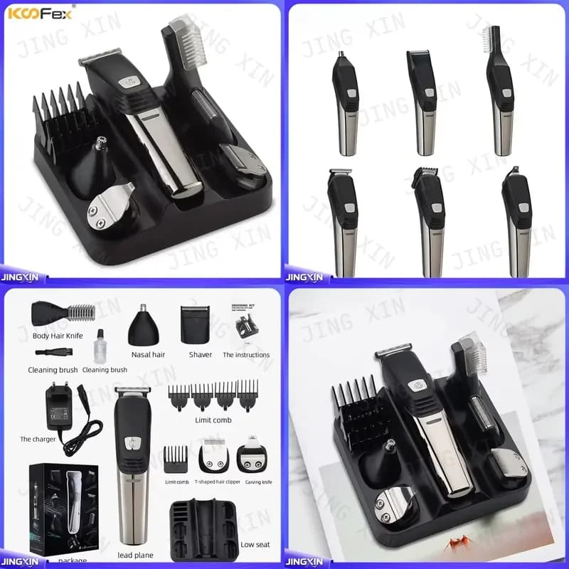 Custom for Professional 6 in 1 Electric Hair Clipper Cordless Rechargeable Hair Trimmer Men Beard Shaver Grooming Kit