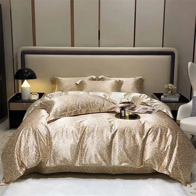 % un set di biancheria da letto multicolore in vera seta di lusso, pelle sana, sensazione di freschezza, copripiumino, lenzuolo, federa, set di biancheria da letto Queen King