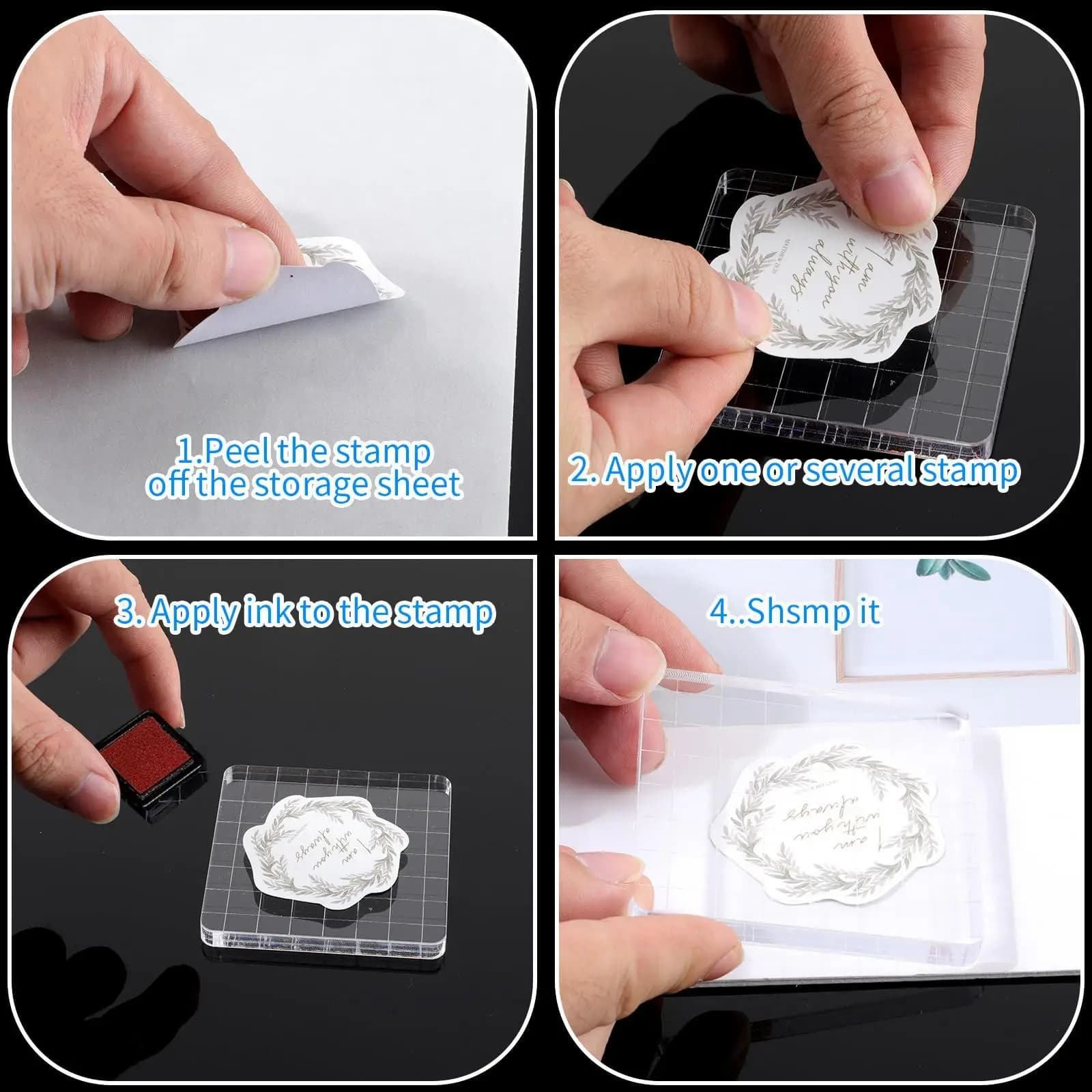 Clear Acrylic Stamp Blocks Kit Multipurpose Grid Stamp Tools for Crafting Cards and Scrapbooking