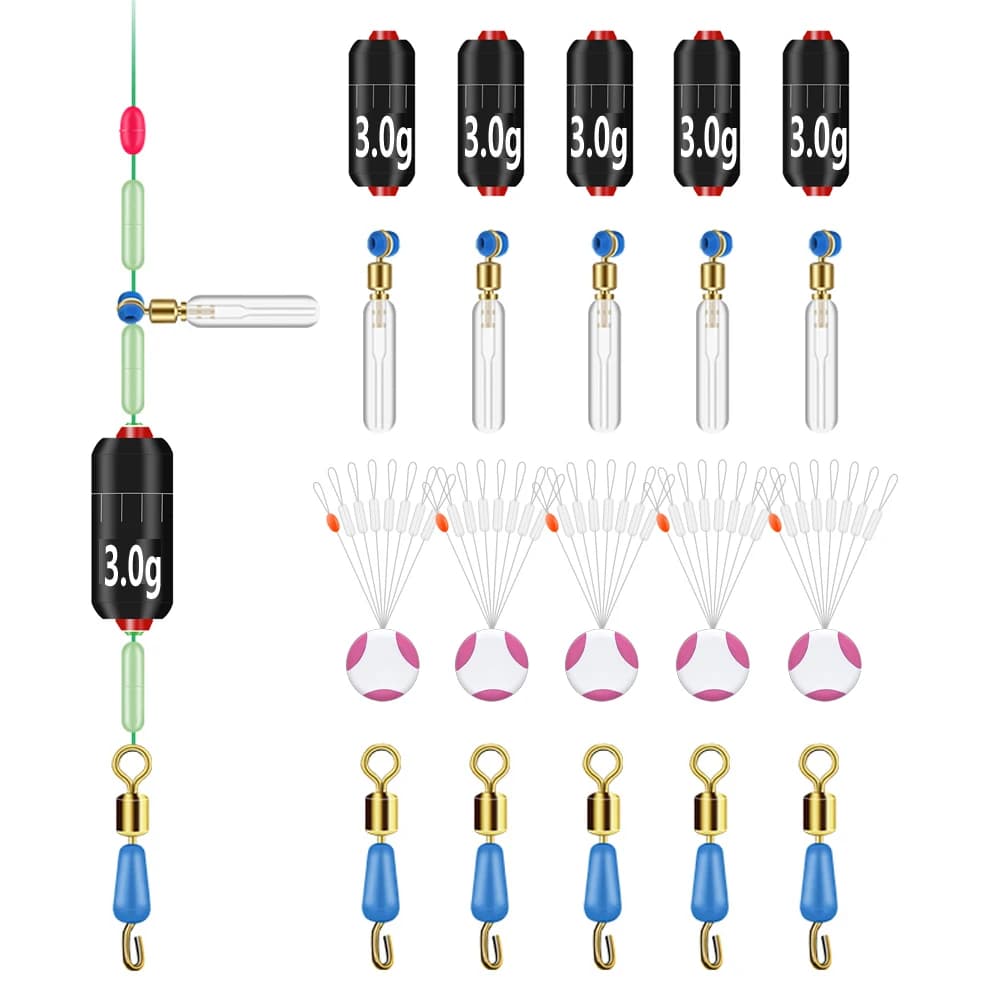 DNDYUJU 20 pcs/Lock Lead Zavorra Fishing Accessories Head Fishing Set Weight Lead Space Bean Connector 1.5g-5.0g Fishing Equipment
