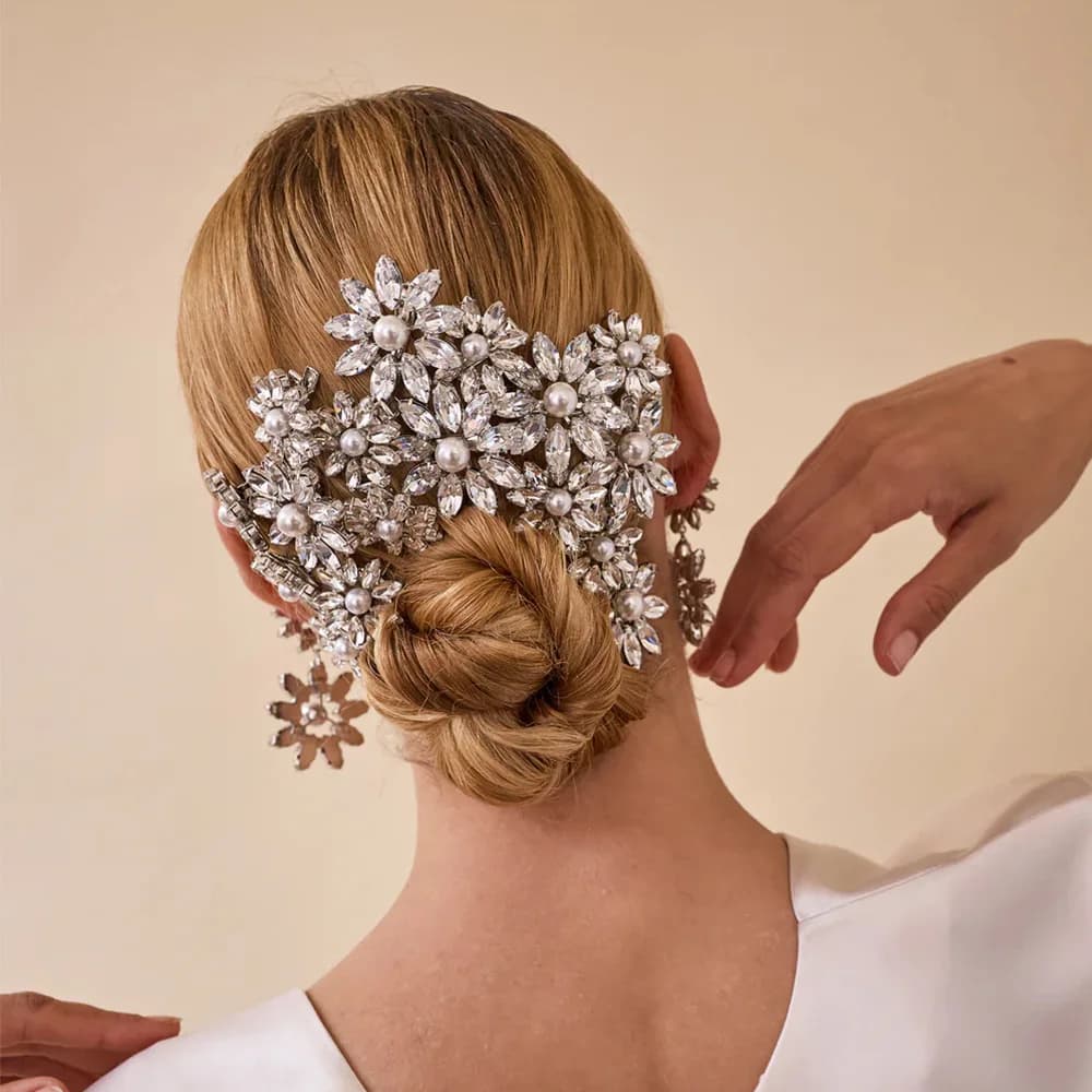 Moda strass fiore pettini per capelli clip accessori per capelli da sposa da sposa per le donne forcine da sposa copricapo gioielli da damigella d'onore