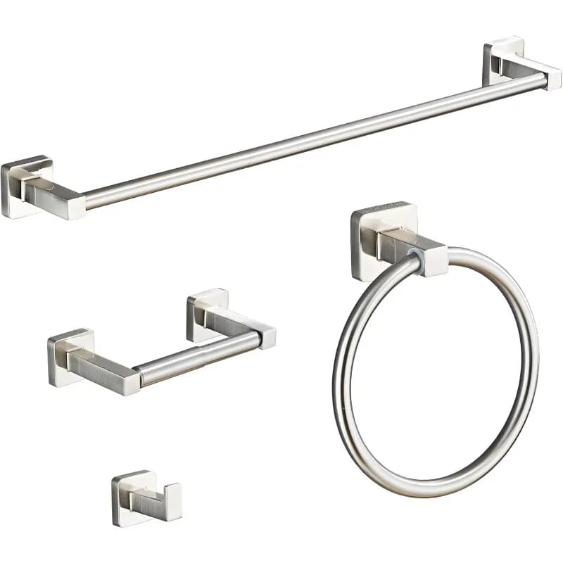 Set di accessori per il bagno in nichel spazzolato 4 pezzi, set di accessori per il bagno in acciaio inossidabile montato a parete, portasciugamani,