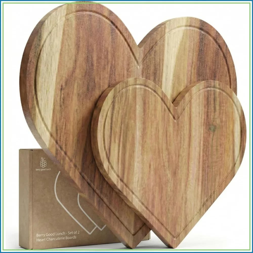 Set of 2 Heart Charcuterie Boards - Acacia Wood Cutting Board - Mother's Day Gifts for Mom, Wife, Grandma