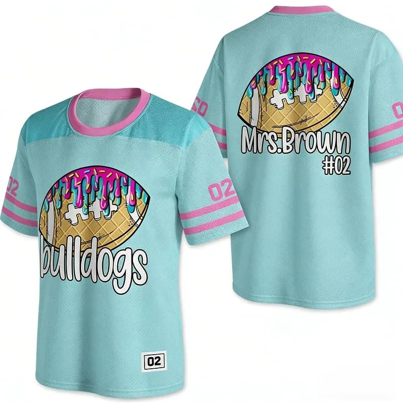 Custom Breathable Mesh for Teachers with Mascot Print, Soccer Ball, Ice Creams and Drops, Rapid Drying and Trending