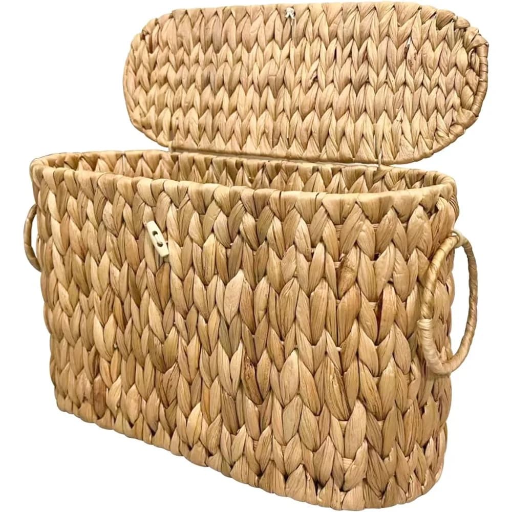 Toilet Paper Storage Basket with Lid Wicker Rattan Bathroom Organizer Water Hyacinth Tissue Roll Holder 6 Mega Rolls Decor