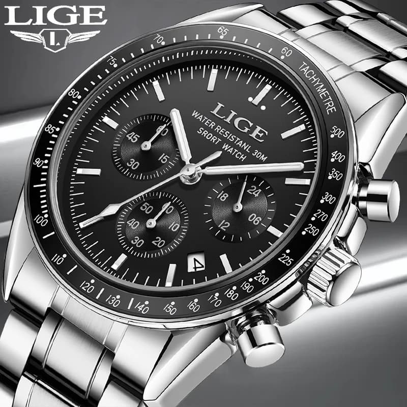 Orologio da polso al quarzo LIGE alla moda per uomo, sport all'aria aperta, cronografo impermeabile, orologi da uomo luminosi, orologio militare con quadrante grande da uomo